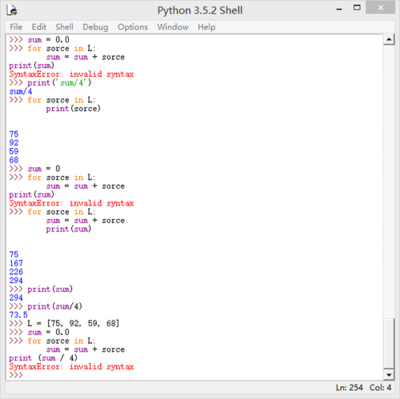 为什么这个 for 循环语句在python3.5.2版里执行报错?